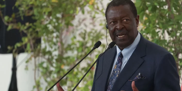 Kenyan Foreign Minister Musalia Mudavadi speaking at a press conference in Nairobi.