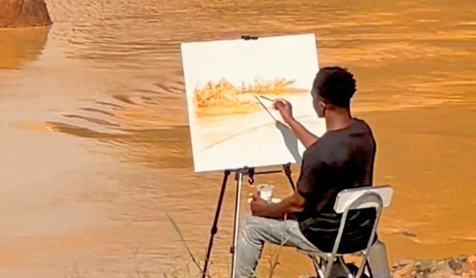 african artist painting ecosystem destruction cigarette 1993-1997 1993 1997   Another painting on wood by Ghana Tthe eco-artist confronting addiction 