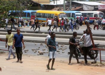 Security forces patrol a deserted street in Dar es Salaam amid Tanzania’s election protests, October 2025.