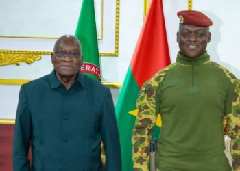 Former South African president Jacob Zuma with Burkina Faso’s Captain Ibrahim Traoré during a meeting at the presidential palace in Ouagadougou to discuss Pan-African cooperation and economic sovereignty.