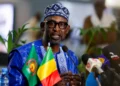 Mali’s Foreign Minister Abdoulaye Diop speaking at a press conference in Bamako.