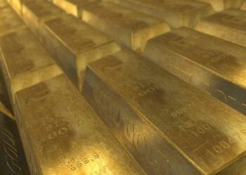 Stacked gold bars symbolising Shanta Gold’s $5.2bn gold discovery in Kenya’s Kakamega County.