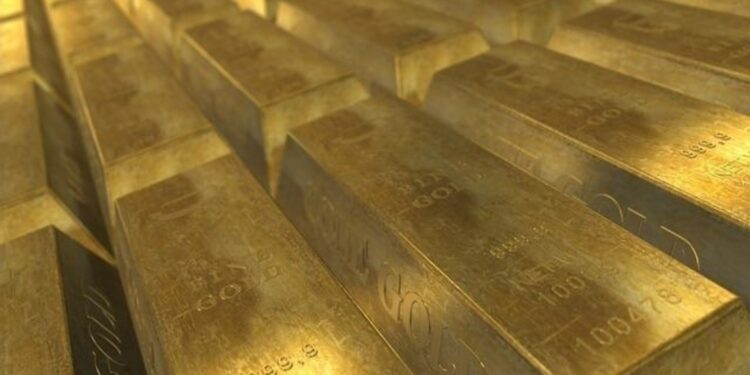 Stacked gold bars symbolising Shanta Gold’s $5.2bn gold discovery in Kenya’s Kakamega County.