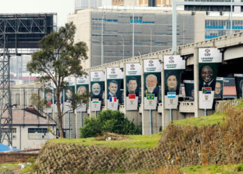 Banners displaying G20 leaders’ portraits line a major road in Johannesburg ahead of the summit.