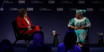 World Trade Organisation Director-General Ngozi Okonjo-Iweala speaks with CNN’s Christiane Amanpour during a Global Perspectives event in Geneva.
