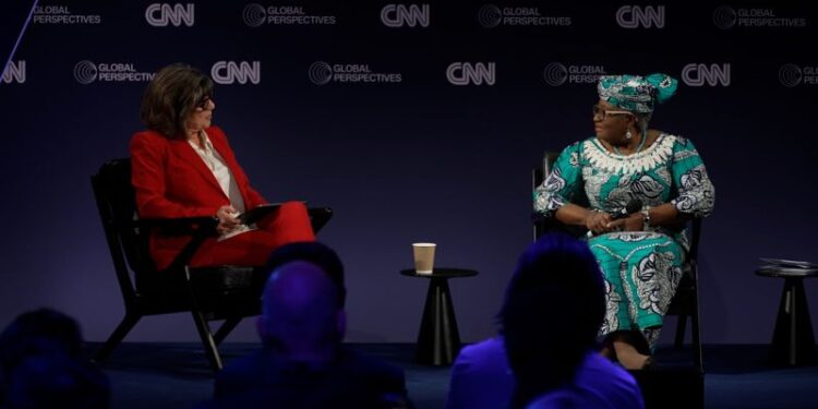 World Trade Organisation Director-General Ngozi Okonjo-Iweala speaks with CNN’s Christiane Amanpour during a Global Perspectives event in Geneva.