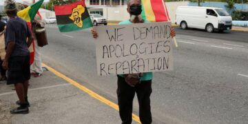 Delegates from the CARICOM reparations commission meet UK officials in London to discuss the legacy of slavery and demands for reparatory justice. Credit: Reuters.