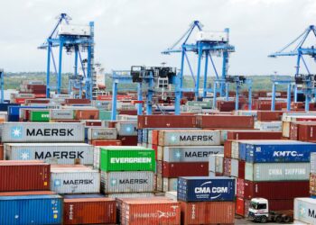 Shipping containers stacked at Mombasa port, reflecting Kenya’s export activity as the government appeals a ruling suspending its EU trade deal