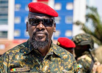 Guinea junta leader General Mamady Doumbouya in military uniform and red beret following the 2021 coup in Conakry.