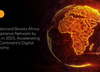 Illustration showing Africa highlighted in digital network lines, representing Mastercard’s expanding payment acceptance network across the continent.