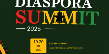 Logo for the Diaspora Summit 2025 showing the event dates, 19–20 December 2025, at the Accra International Conference Centre