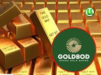 Gold bars beside the Ghana Gold Board (GoldBod) logo, symbolising Ghana’s gold-backed reserve operations