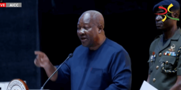 President John Mahama delivers a keynote address at the Ghana Diaspora Summit at the Accra International Conference Centre on December 19.