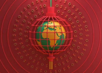 Illustration of Africa encased in a digital network grid, symbolising China’s expanding role in Africa’s digital infrastructure and data connectivity.