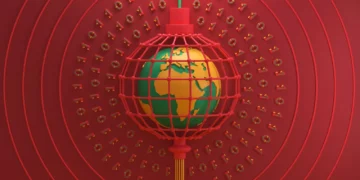 Illustration of Africa encased in a digital network grid, symbolising China’s expanding role in Africa’s digital infrastructure and data connectivity.
