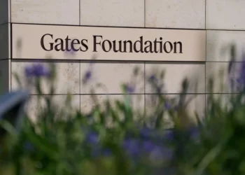 Gates Foundation sign displayed outside the organisation’s headquarters during announcement of new AI healthcare initiatives in Africa