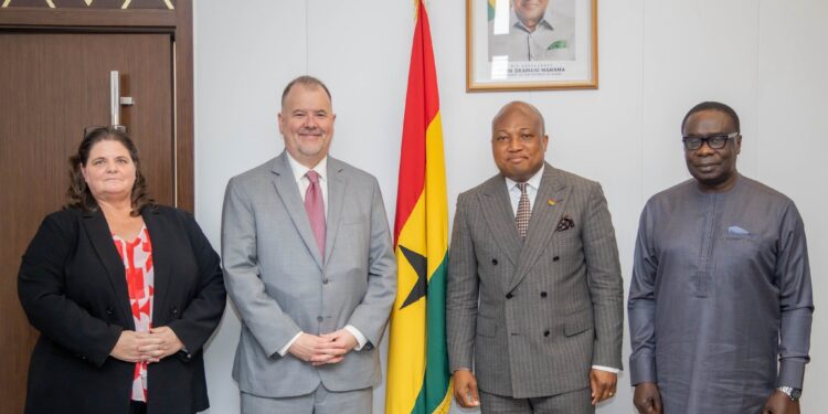 Ghana’s Foreign Minister Samuel Okudzeto Ablakwa poses with Acting US Ambassador Rolf Olson and officials during bilateral talks at the Ministry of Foreign Affairs in Accra.