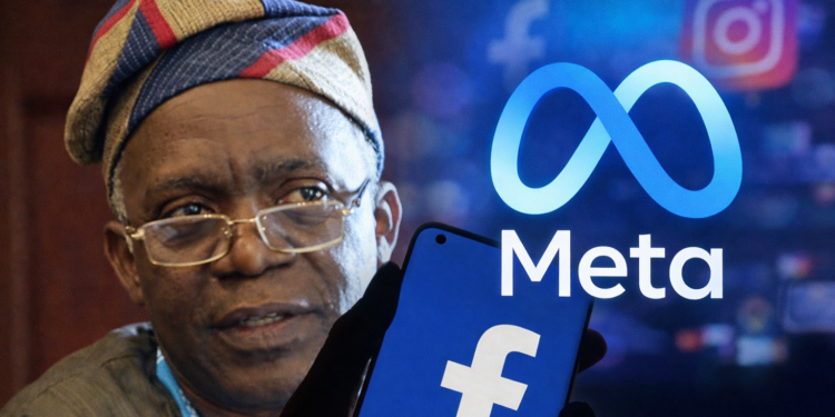 Portrait of Nigerian human rights lawyer Femi Falana alongside the Meta logo, illustrating a Lagos court ruling holding Meta liable for false content.