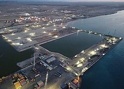 Aerial view of Berbera Port in Somaliland showing expanded container terminals, docks and coastal infrastructure along the Gulf of Aden
