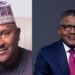 Portraits of Nigerian billionaires Aliko Dangote and Abdul Samad Rabiu, Africa’s richest business leaders in 2026.