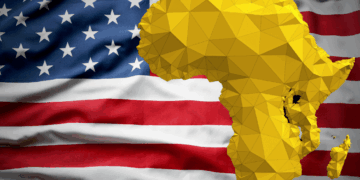 Golden map of Africa over the United States flag symbolising US–Africa trade relations and tariff policy shifts in 2025