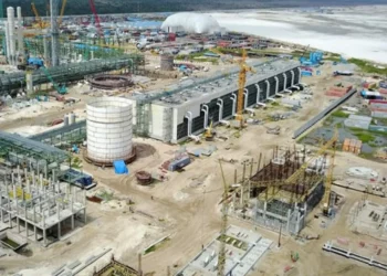 Dangote Refinery industrial complex in Nigeria showing large-scale refining infrastructure and construction facilities supporting African fuel production
