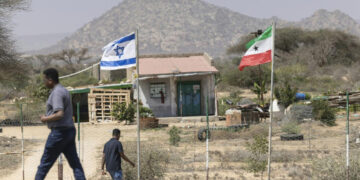 Israeli and Somaliland flags flying outside a rural property near Hargeisa following Israel’s recognition of Somaliland independence