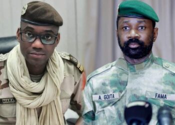 Malian Defence Minister Sadio Camara and leader Assimi Goita at official meeting in Bamako