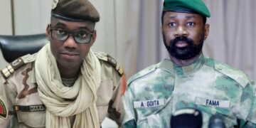 Malian Defence Minister Sadio Camara and leader Assimi Goita at official meeting in Bamako