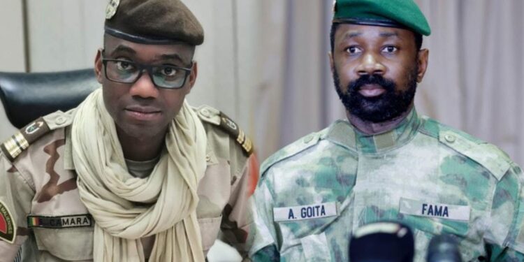 Malian Defence Minister Sadio Camara and leader Assimi Goita at official meeting in Bamako