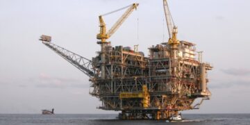Offshore oil production platform in West Africa as Nigerian crude cargoes face weaker global demand amid an oil surplus