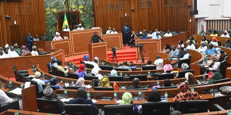 Senegal Prime Minister Ousmane Sonko addressing lawmakers during a parliamentary session in Dakar