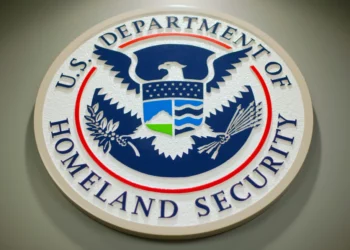 Seal of the US Department of Homeland Security displayed on an interior wall in Washington, DC.