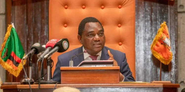 Zambian president addressing lawmakers during an official session in Lusaka
