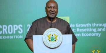 President John Mahama speaking at the Ghana Mineral Sector Local Content Summit in Takoradi, outlining mining sector reforms and value addition plans.