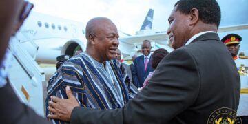 President John Dramani Mahama wearing a traditional ‘fugu’ during his official visit to Zambia in 2025