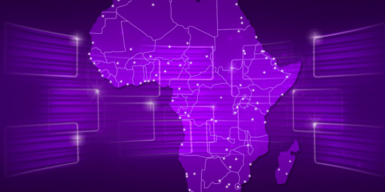 Digital map of Africa showing connected fintech and digital payment networks across the continent, symbolising Africa’s growing financial technology ecosystem.