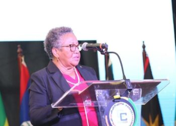 Dr Carla Barnett speaking at the CARICOM Heads of Government meeting in St Kitts and Nevis, outlining plans to strengthen trade ties with Africa