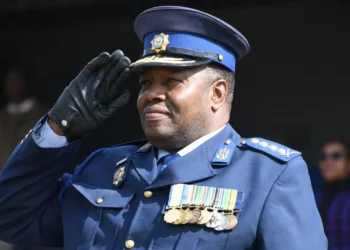 Fannie Masemola South Africa police chief saluting in uniform amid corruption probe
