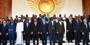 African and global leaders pose at an African Union summit as international powers deepen engagement with Africa’s growing geopolitical and economic influence