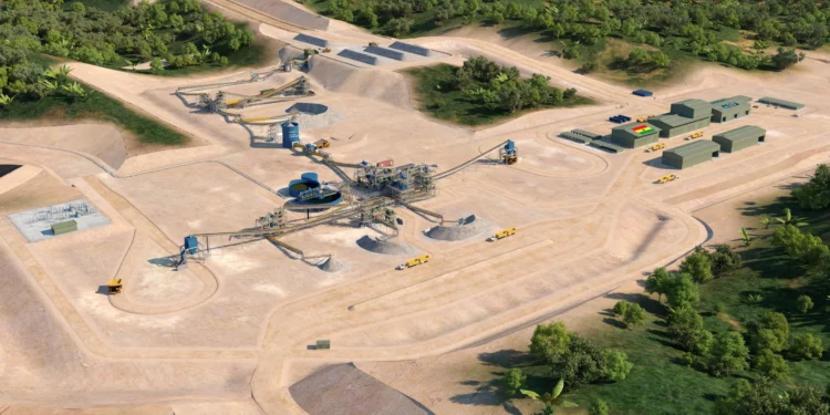 Ewoyaa lithium project site in Ghana showing processing plant, haul roads and infrastructure in Central Region