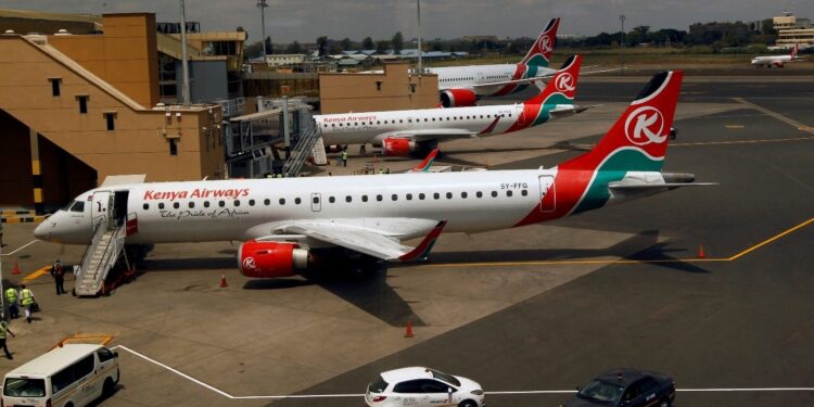 Kenya Airways aircraft parked at Nairobi airport as passenger demand surges amid Middle East war disruption