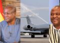 President John Mahama, a private jet used for recent official trips, and businessman Ibrahim Mahama amid Ghana opposition calls for probe into presidential jet use