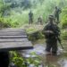 French and Ghana Armed Forces soldiers conduct jungle warfare training in dense forest terrain during anti-galamsey preparedness exercises in Ghana