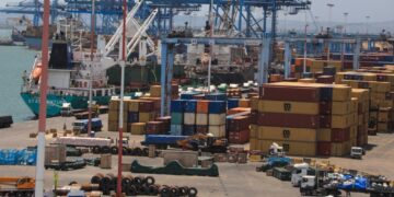 Cargo containers and ships at Mombasa port as Kenya’s tea exports face disruption from Middle East conflict