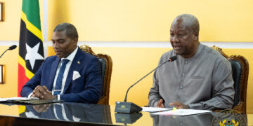 Ghana President John Mahama and St Kitts and Nevis Prime Minister Terrence Drew hold talks in Accra on visa-free travel and Africa–Caribbean cooperation