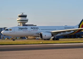 Uganda Airlines aircraft at Entebbe airport as Uganda plans $113m fleet expansion to 16 planes