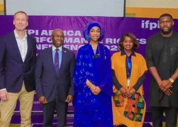 IFPI Africa Performance Rights Conference 2026 speakers including Lauri Rechardt, Dr John Asein, Hannatu Musawa, Angela Ndambuki and Tega Oghenejobo in Lagos