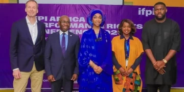 IFPI Africa Performance Rights Conference 2026 speakers including Lauri Rechardt, Dr John Asein, Hannatu Musawa, Angela Ndambuki and Tega Oghenejobo in Lagos