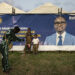 Benin election campaign setting with tents and banner, as finance minister Romuald Wadagni emerges as frontrunner to succeed President Patrice Talon